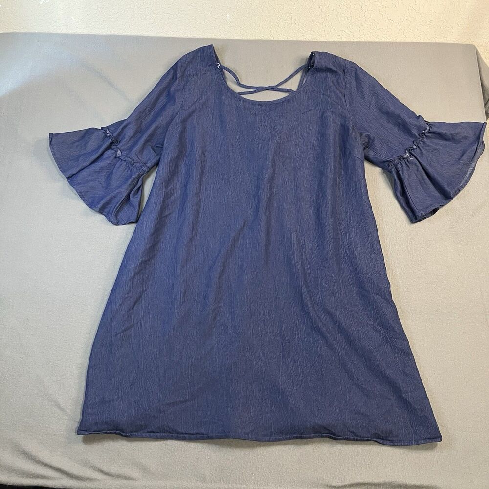 Naif Womens Chambray 3/4 Bell Sleeve Criss Cross Dress Boho Festival Size 3X